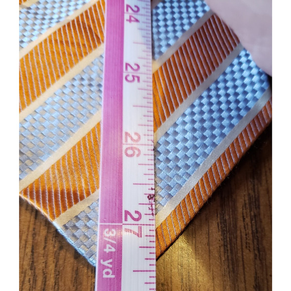 Bocara Men’s Silk Necktie Black Orange and Silver Striped Extra Long Tie - Picture 8 of 8